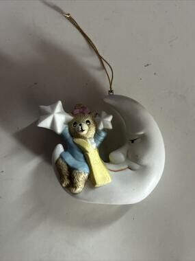 Nobel Hall Bear on Moon Ornament Star in Hand Nursery Decor Christmas